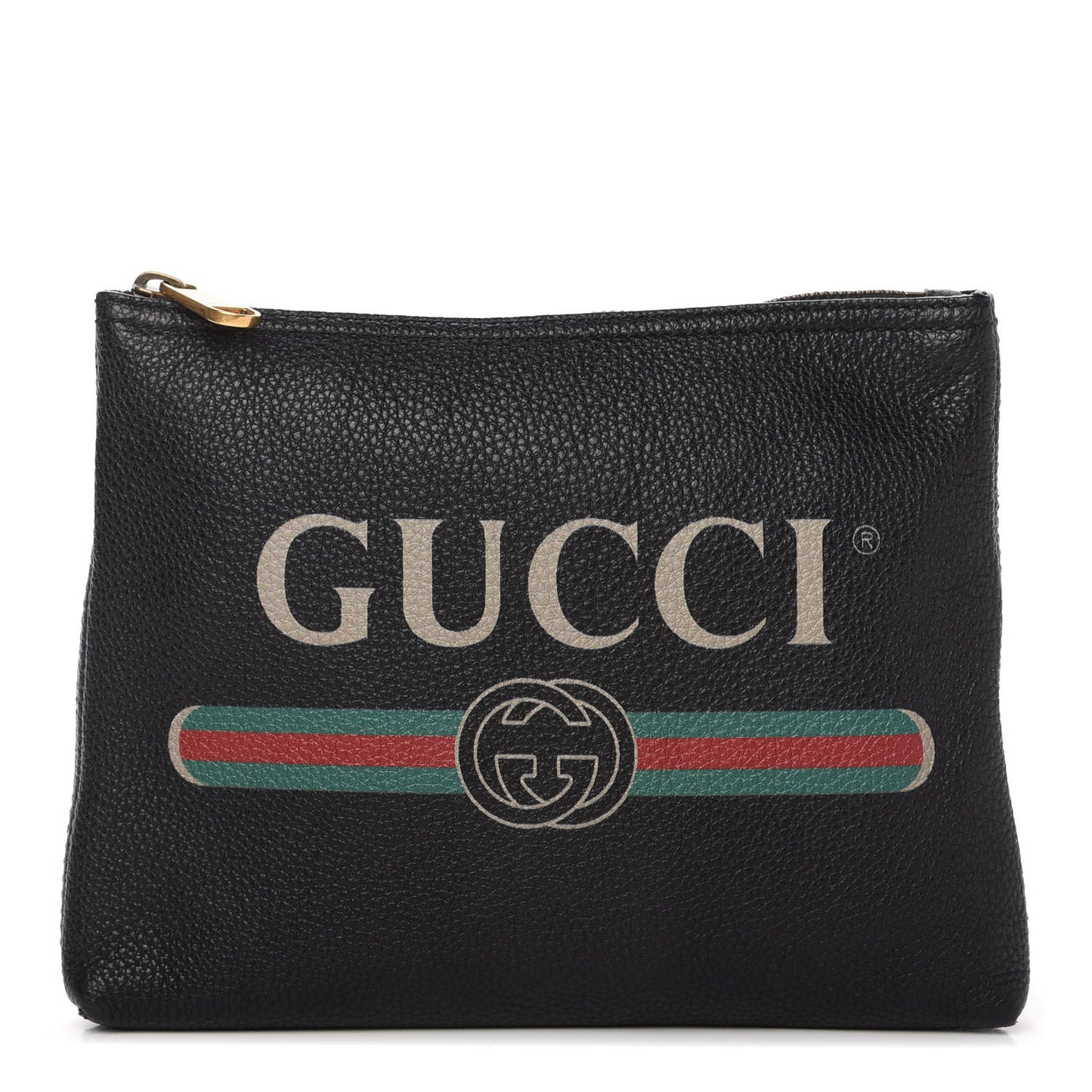 Pebbled Calfskin Medium Logo Portfolio Clutch Black