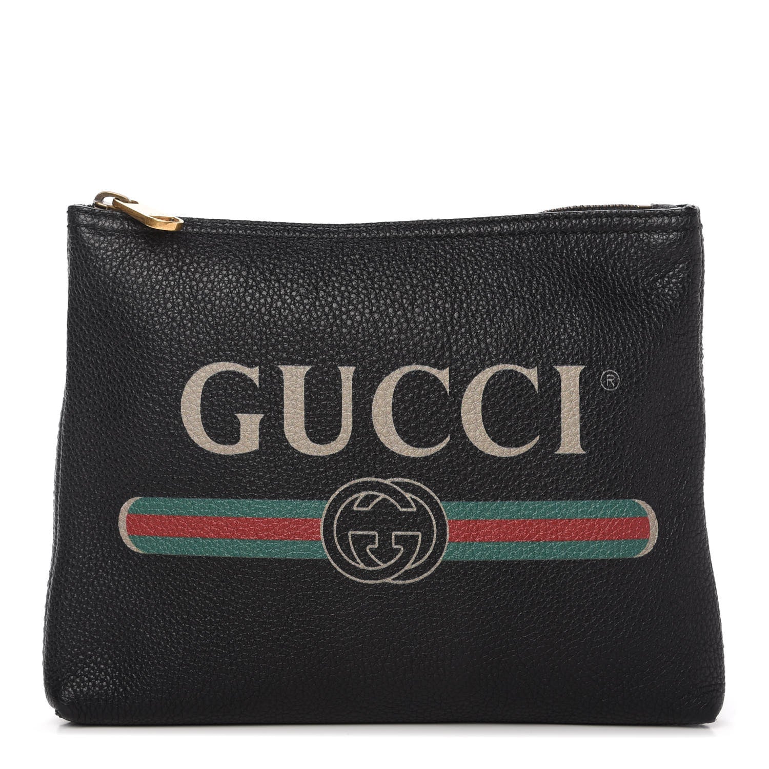 Gucci Pebbled Calfskin Medium Logo Portfolio Clutch Black 1 of 12