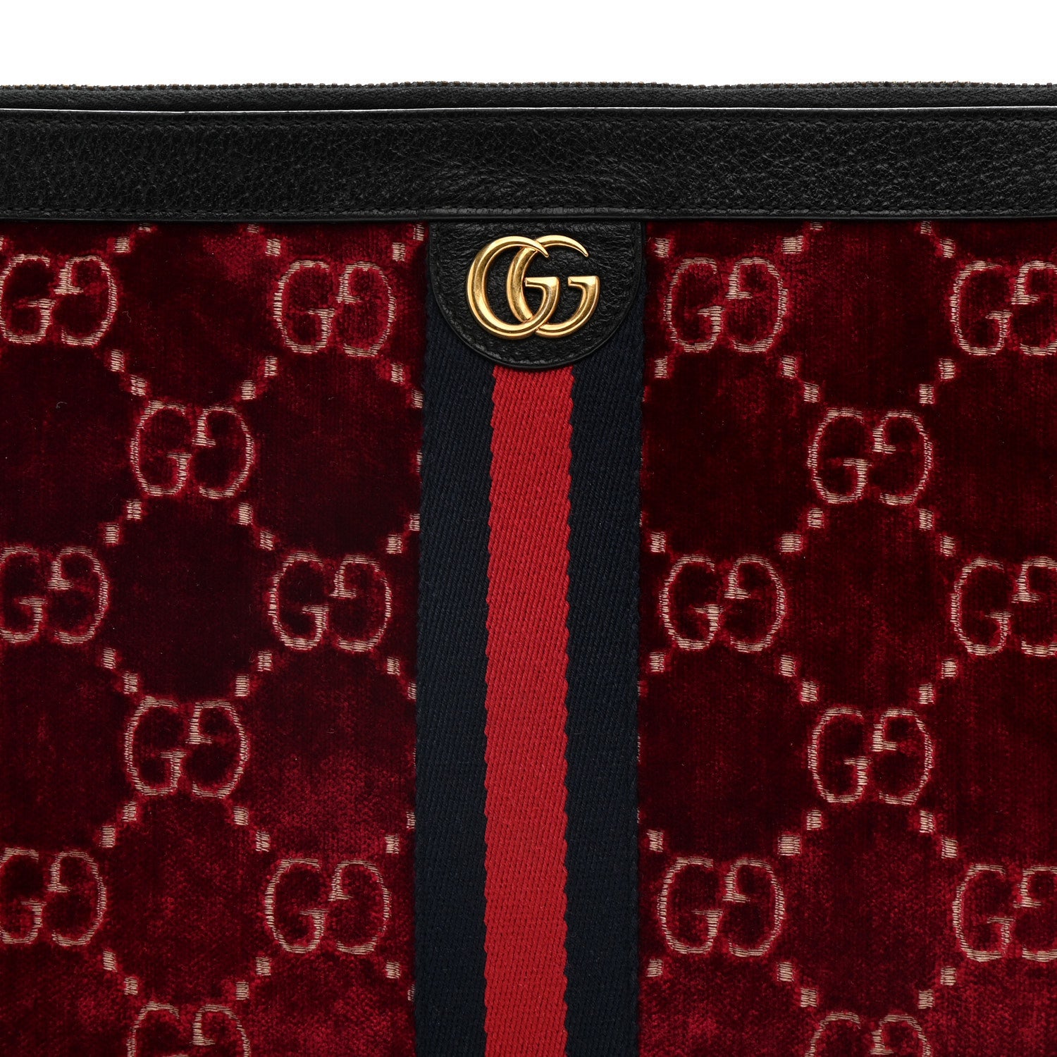 Gucci Velvet GG Monogram Textured Calfskin Web Ophidia Wristlet