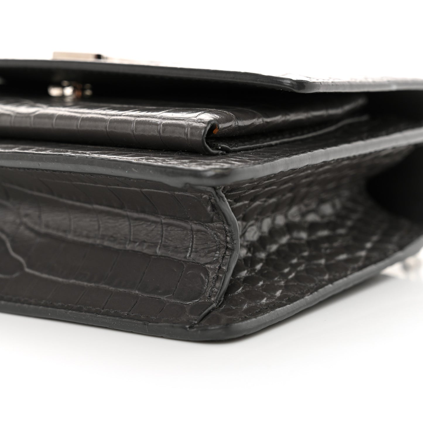 Calfskin Crocodile Embossed Monogram Sunset Chain Wallet Graphite