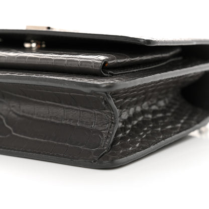 Saint Laurent Calfskin Crocodile Embossed Monogram Sunset Chain Wallet Graphite 10 of 12