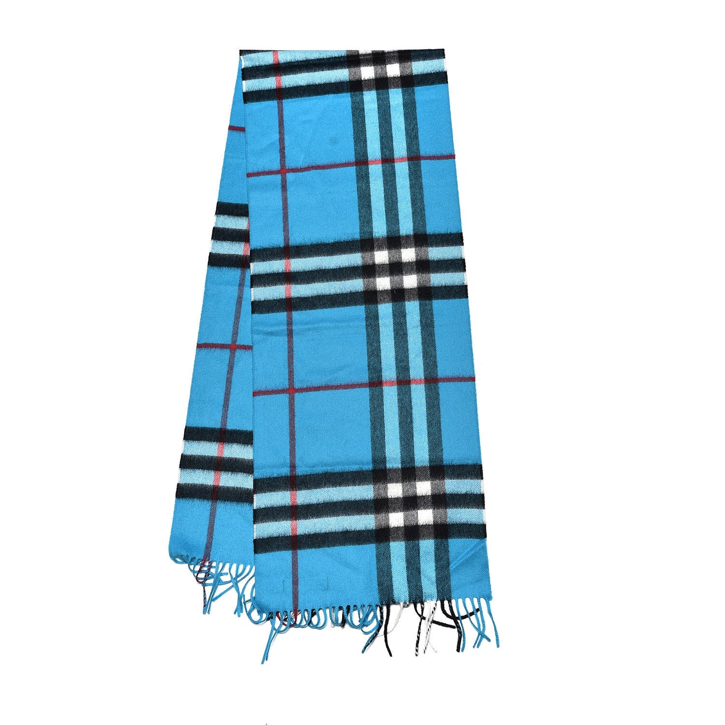 Cashmere Giant Check Fringe Scarf Bright Turquoise