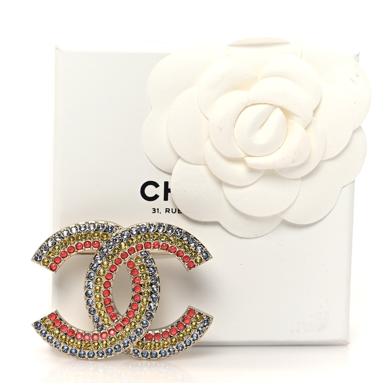 Chanel Crystal Rainbow CC Brooch Gold Multicolor 4 of 4