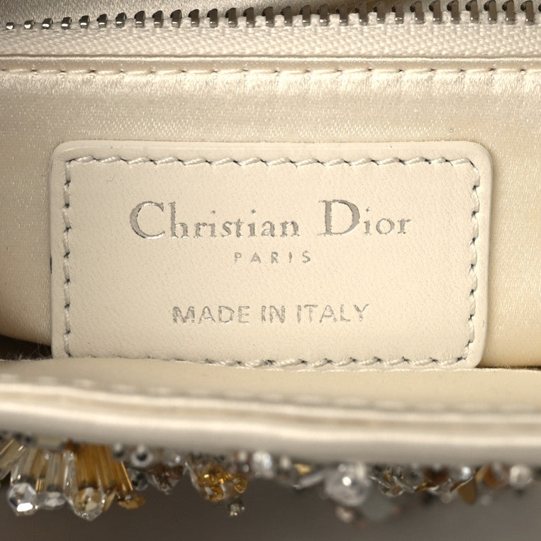 Christian Dior Satin Lambskin Sequin Embroidered Mini Lady Dior White Gold 9 of 9