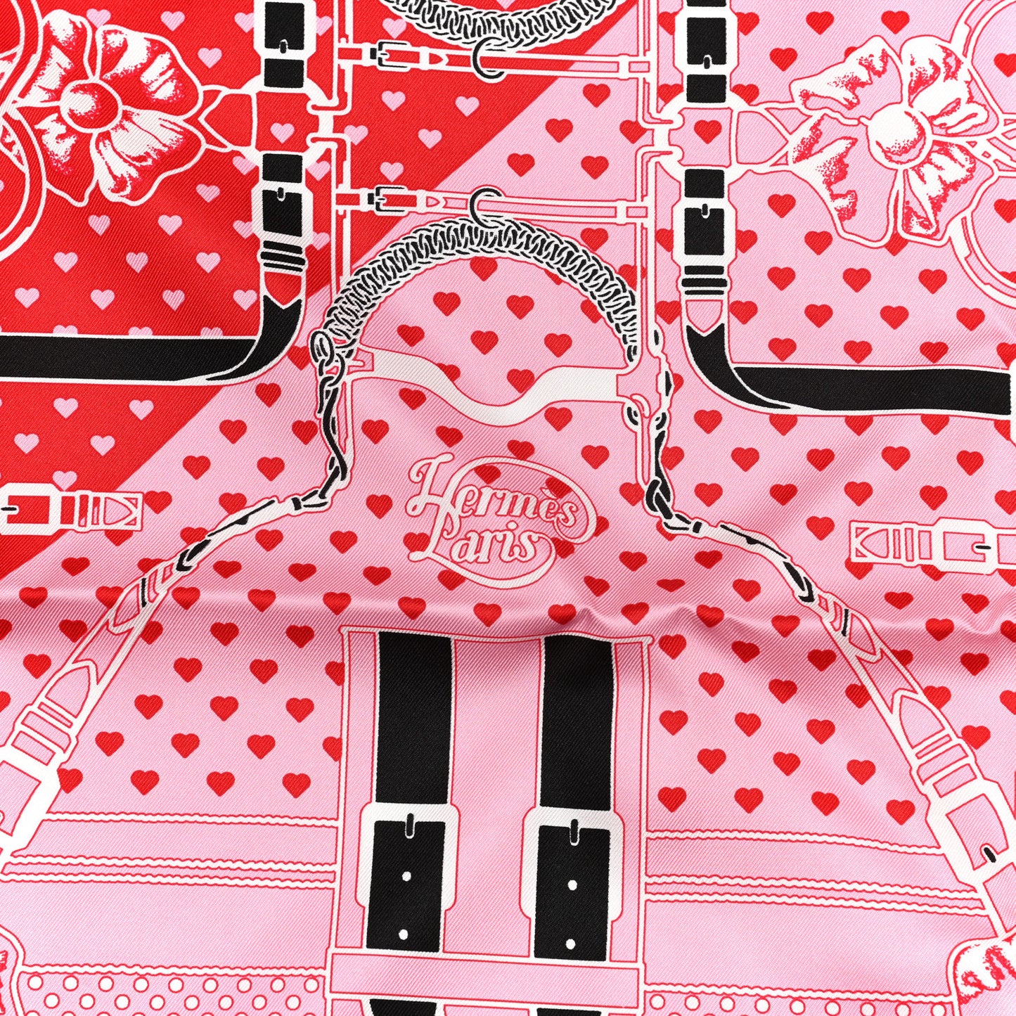 Silk Grand Manege Cut Bandana Love Scarf 65 Rouge Rose Black