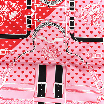 Hermes Silk Grand Manege Cut Bandana Love Scarf 65 Rouge Rose Black 4 of 8