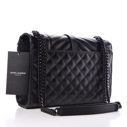 Saint Laurent Grain De Poudre Textured Mixed Matelasse Triquilt Medium Monogram Satchel Black 3 of 7