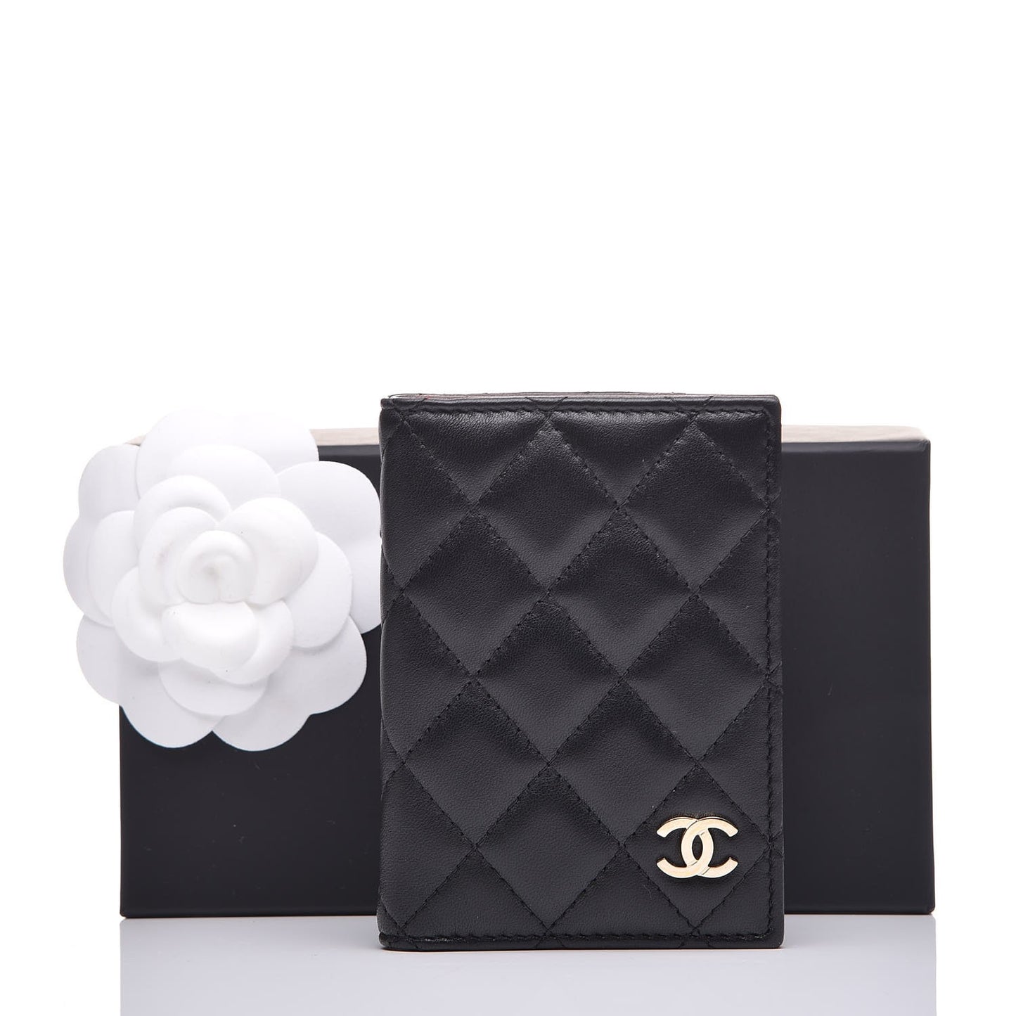 Lambskin Quilted Card Holder Wallet Black