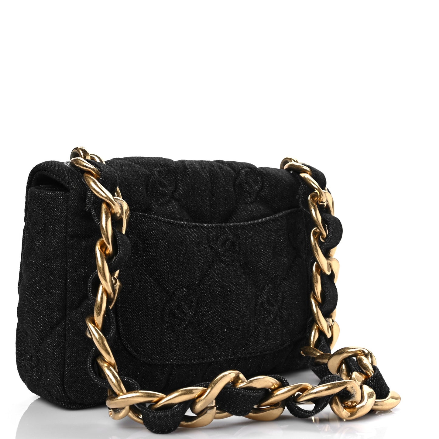 Denim Quilted Medium Funky Town Flap Black