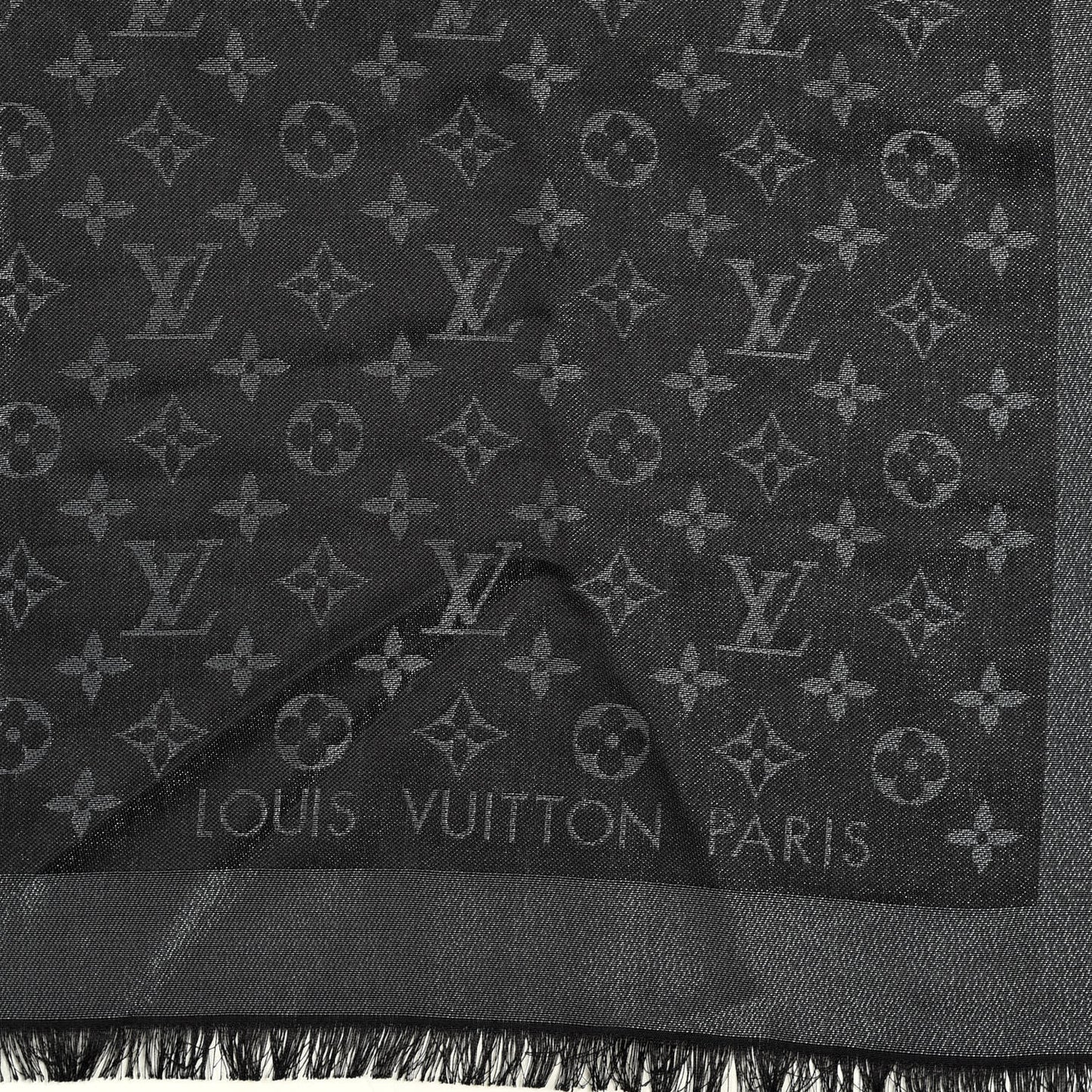 Silk Lurex Wool Monogram Shine Shawl Black