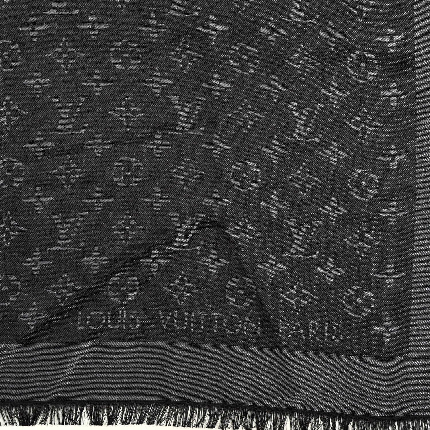 Louis Vuitton Silk Lurex Wool Monogram Shine Shawl Black 2 of 4