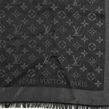 Louis Vuitton Silk Lurex Wool Monogram Shine Shawl Black 2 of 4