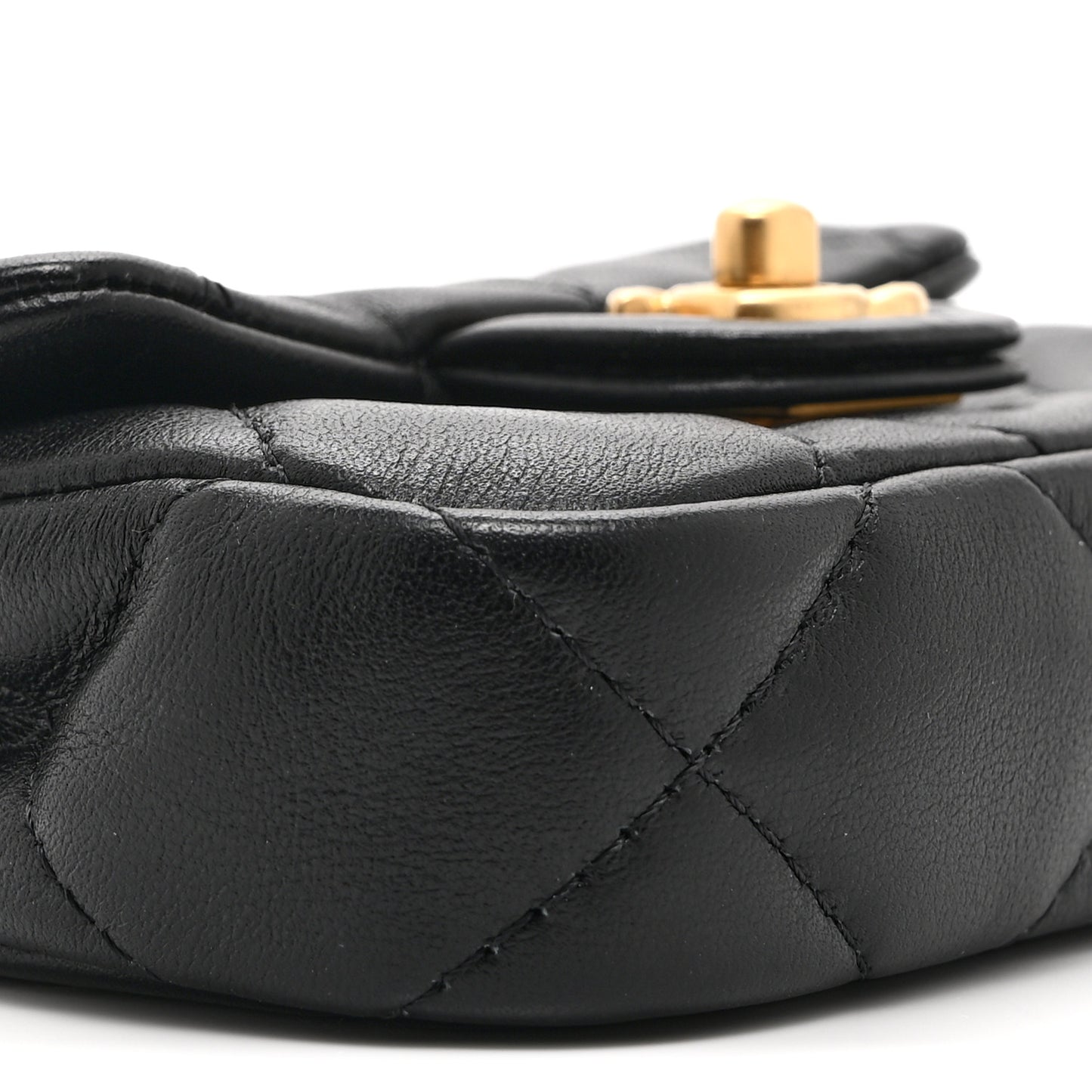 Calfskin Quilted Lady Handle Flap Card Holder With Chain Black