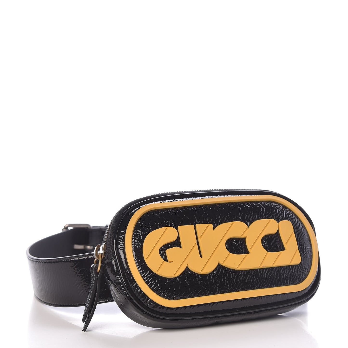 Patent Rubber Game Patch Logo Belt Bag 75 30 Black