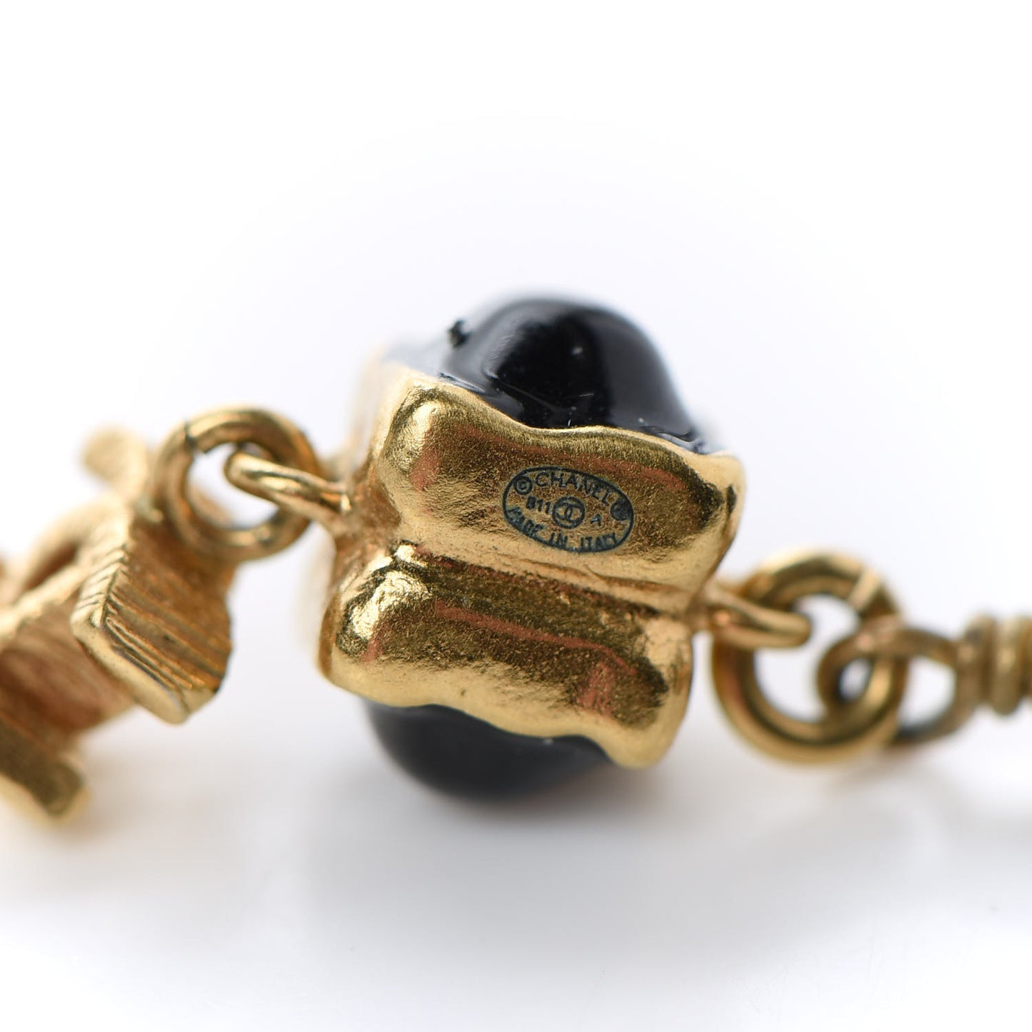Bead CC Drop Earrings Black Gold