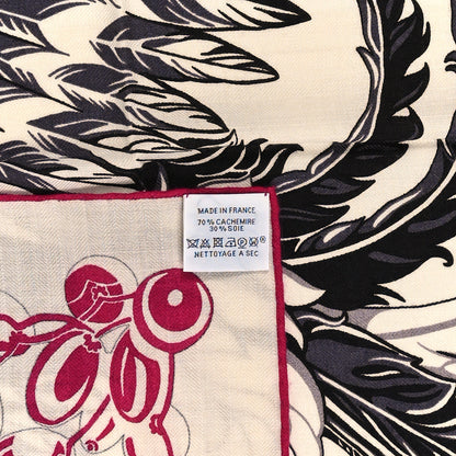 Hermes Cashmere Silk Mythiques Phoenix Coloriage Shawl 140 White Rose Black 2 of 3