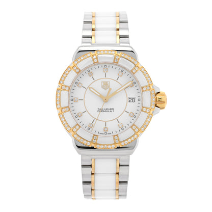 Tag Heuer Stainless Steel 18K Yellow Gold Ceramic Diamond 34mm Formula 1 Quartz Watch White WAH1221 1 of 4
