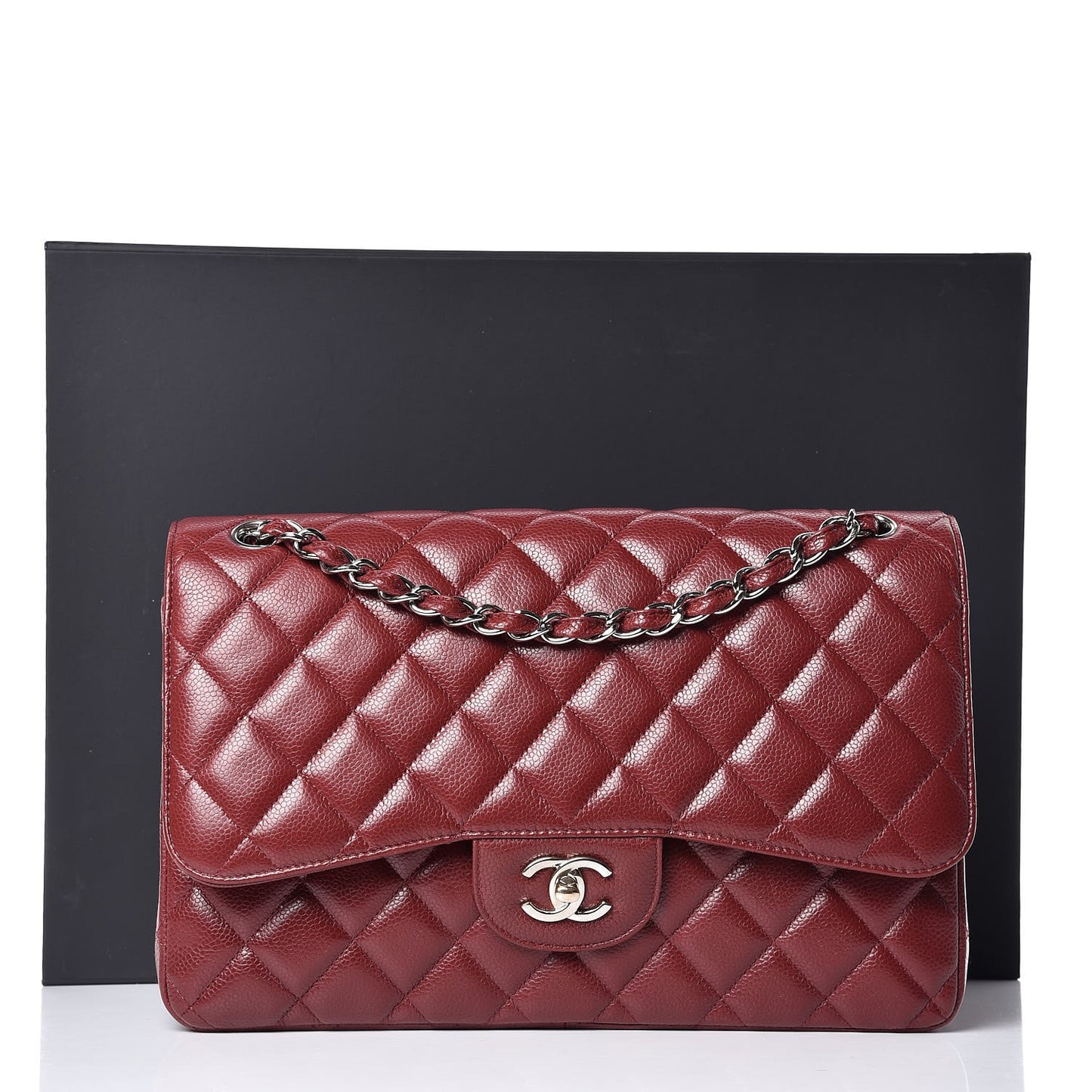 Caviar Quilted Jumbo Double Flap Burgundy