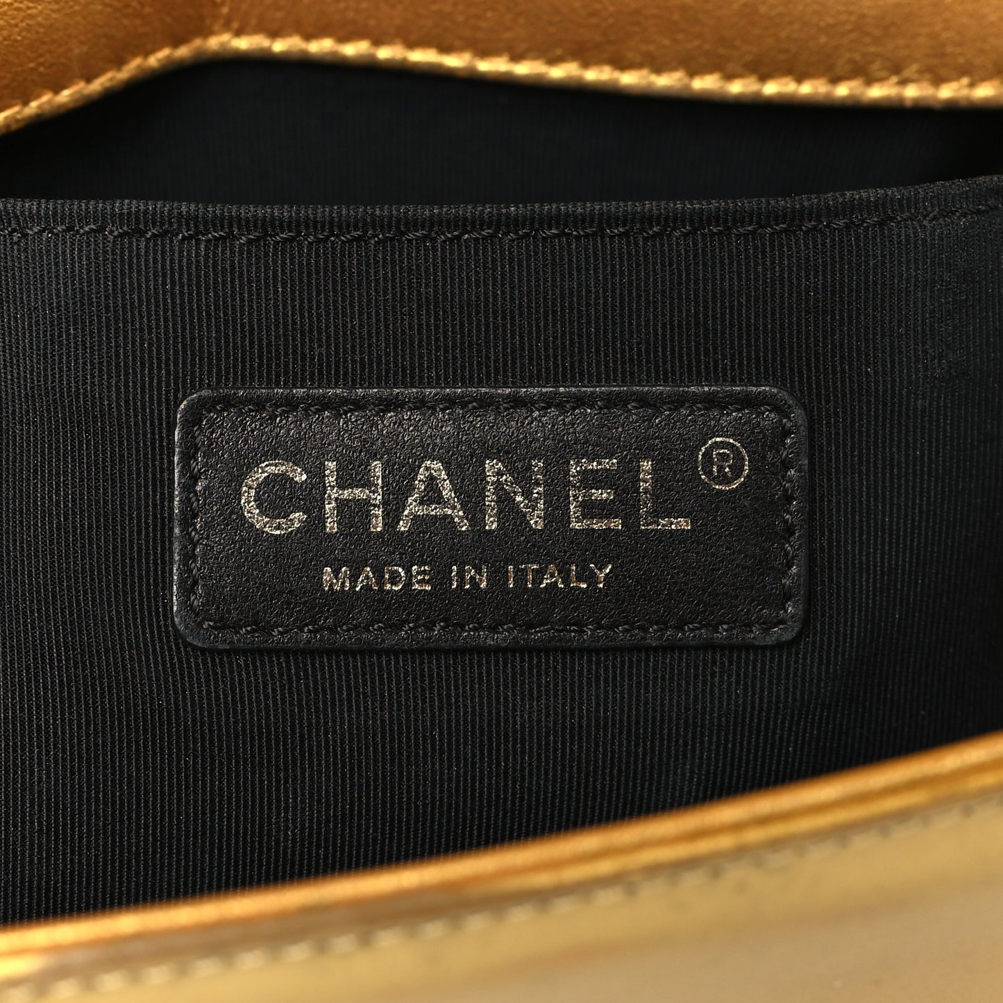 Metallic Patent Calfskin Quilted Medium Boy Flap Gold