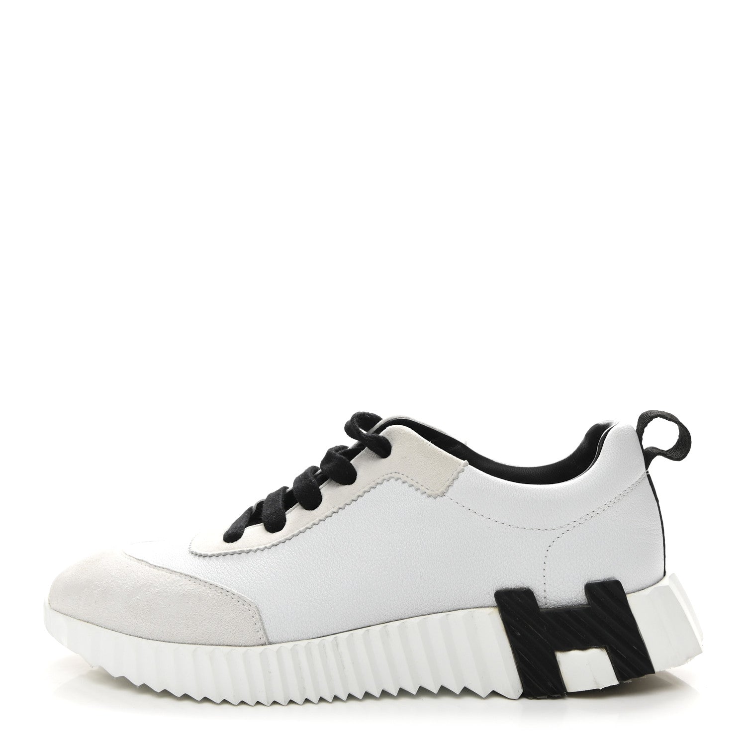 Hermes Sport Goatskin Suede Goatskin Bouncing Sneakers 37 White Black 1 of 9