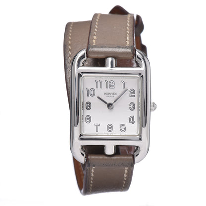 Hermes Stainless Steel Swift 23mm Cape Cod Double Tour Quartz Watch Etoupe 1 of 9