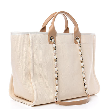 Chanel Canvas Pearl Medium Deauville Tote Ecru Beige 2 of 10