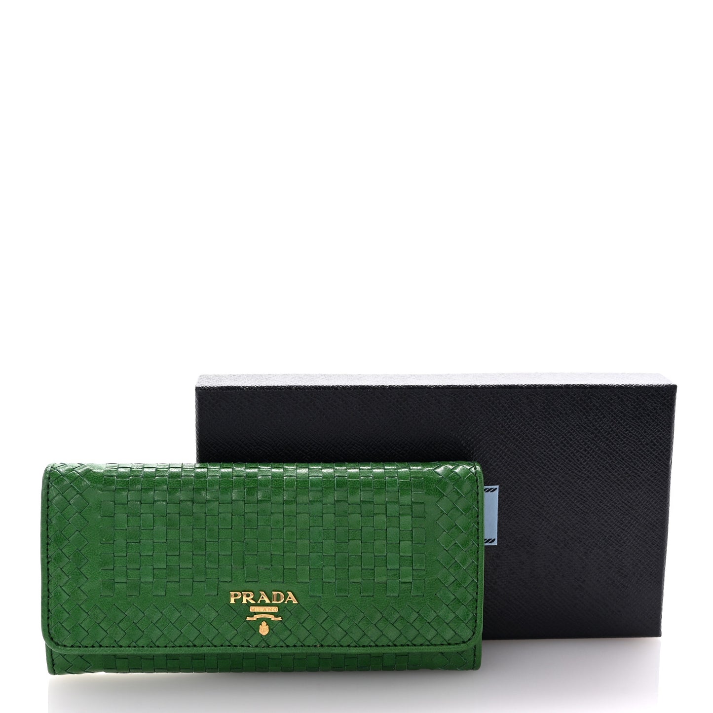 Goatskin Woven Continental Flap Wallet Verde