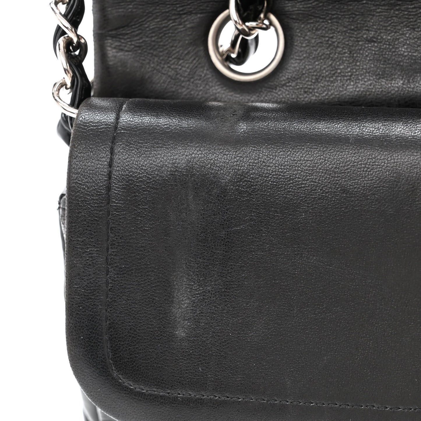 Patent Quilted Medium Double Flap Black