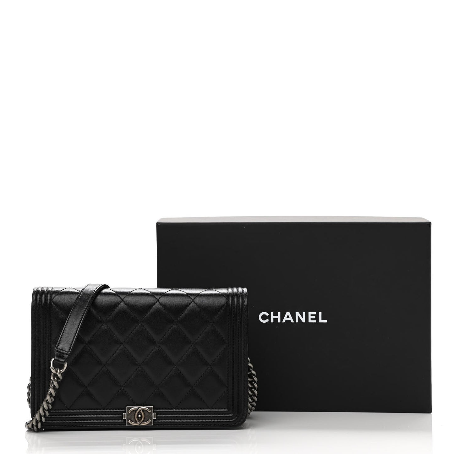 Lambskin Quilted Boy Wallet On Chain WOC Black