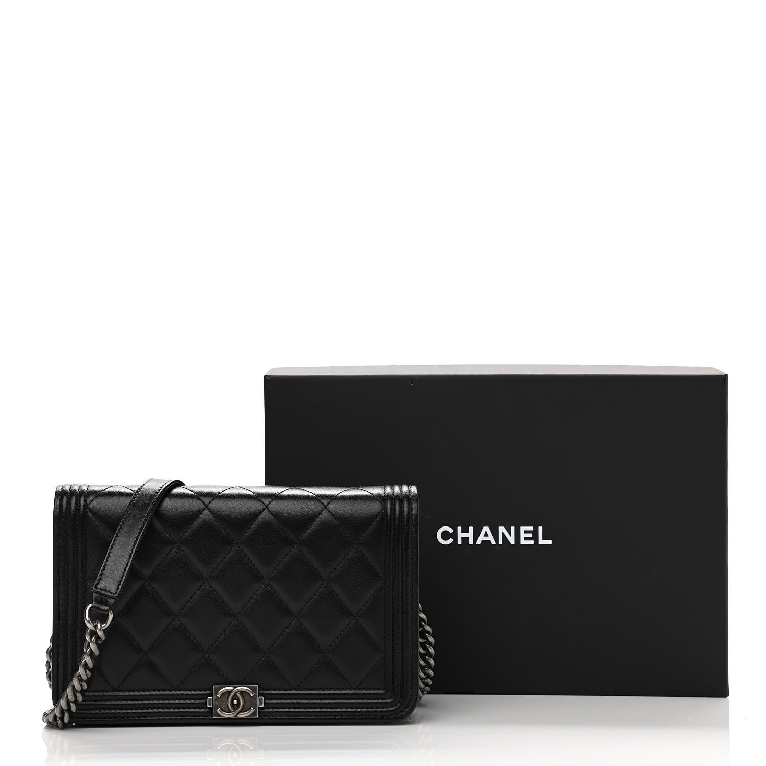 Chanel Lambskin Quilted Boy Wallet On Chain WOC Black 13 of 13