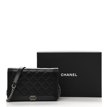Chanel Lambskin Quilted Boy Wallet On Chain WOC Black 13 of 13