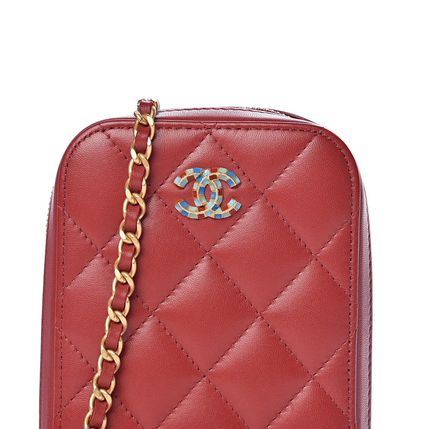 Lambskin Quilted Zip Phone Case Red