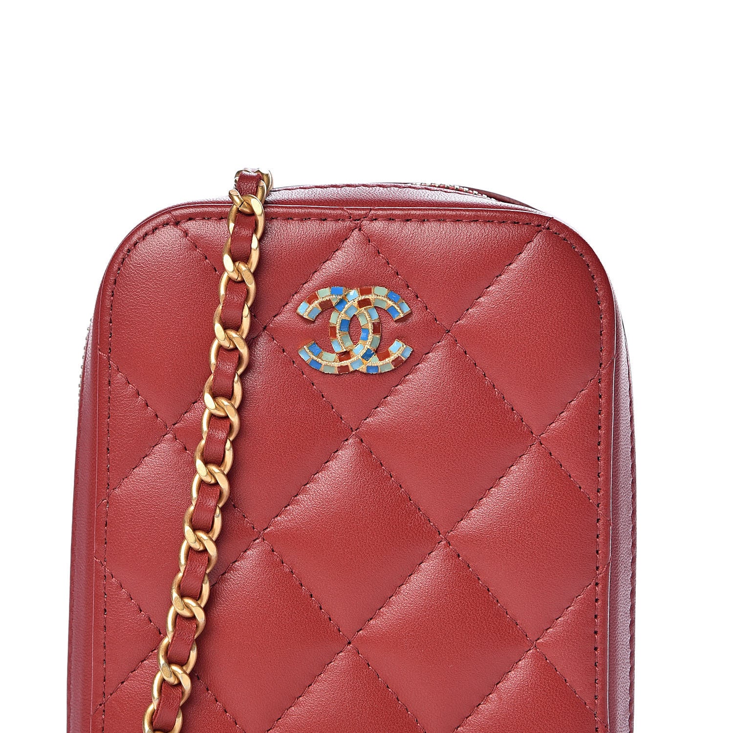 Chanel Lambskin Quilted Zip Phone Case Red 10 of 10