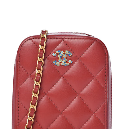 Chanel Lambskin Quilted Zip Phone Case Red 10 of 10