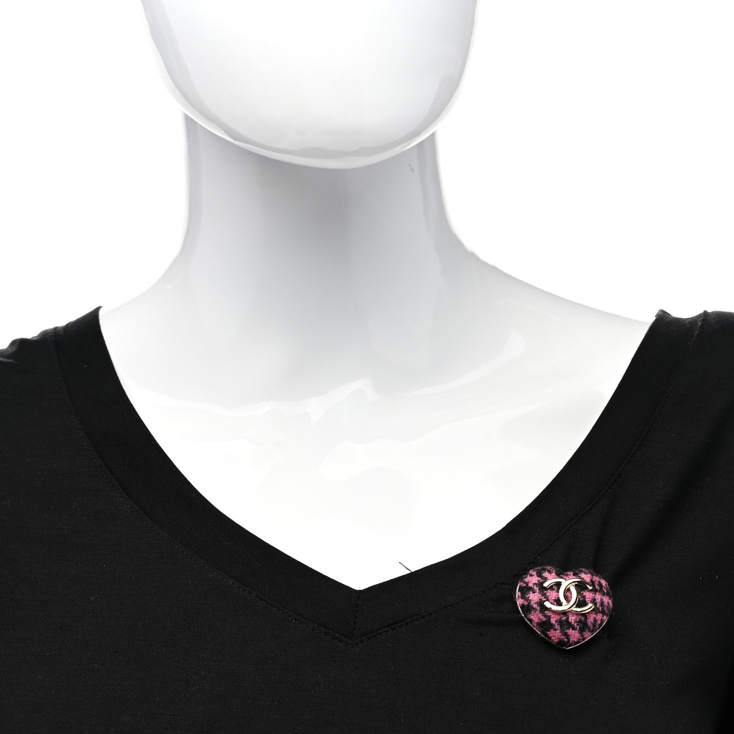 Chanel Tweed CC Heart Brooch Pink Black Gold 2 of 4