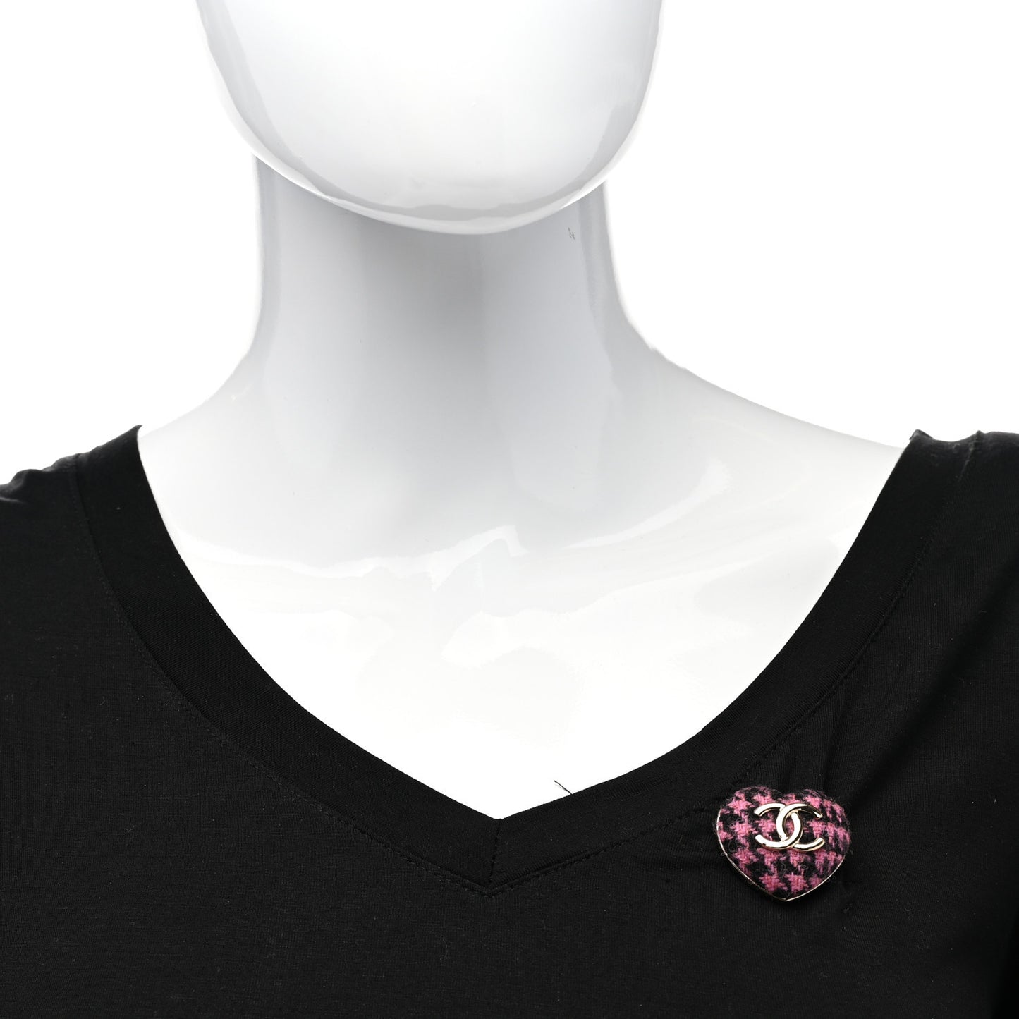 Tweed CC Heart Brooch Pink Black Gold