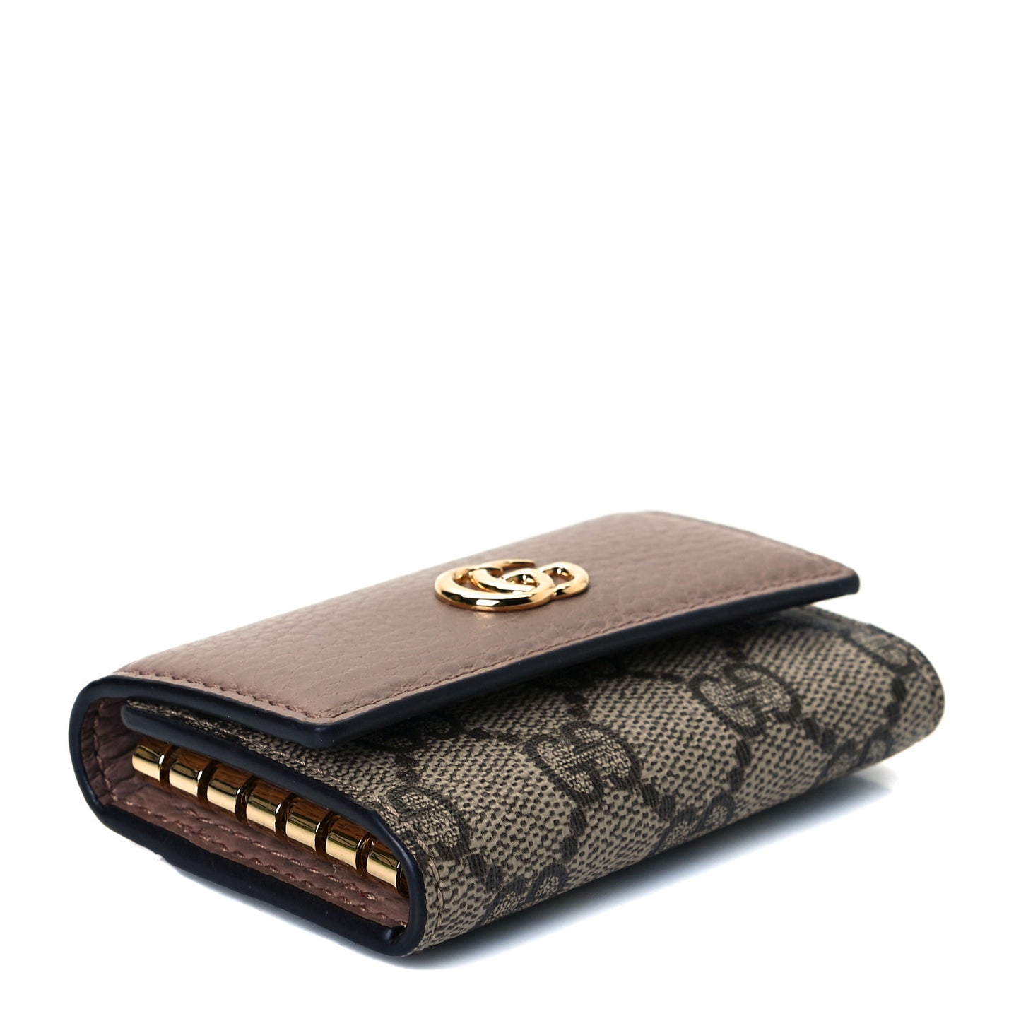Dollar Calfskin GG Supreme Monogram GG Marmont 6 Key Holder Case Porcelain Rose Beige Ebony