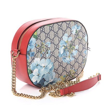 Gucci GG Supreme Monogram Blooms Mini Chain Shoulder Bag Beige Blue Navy Hibiscus Red 2 of 8