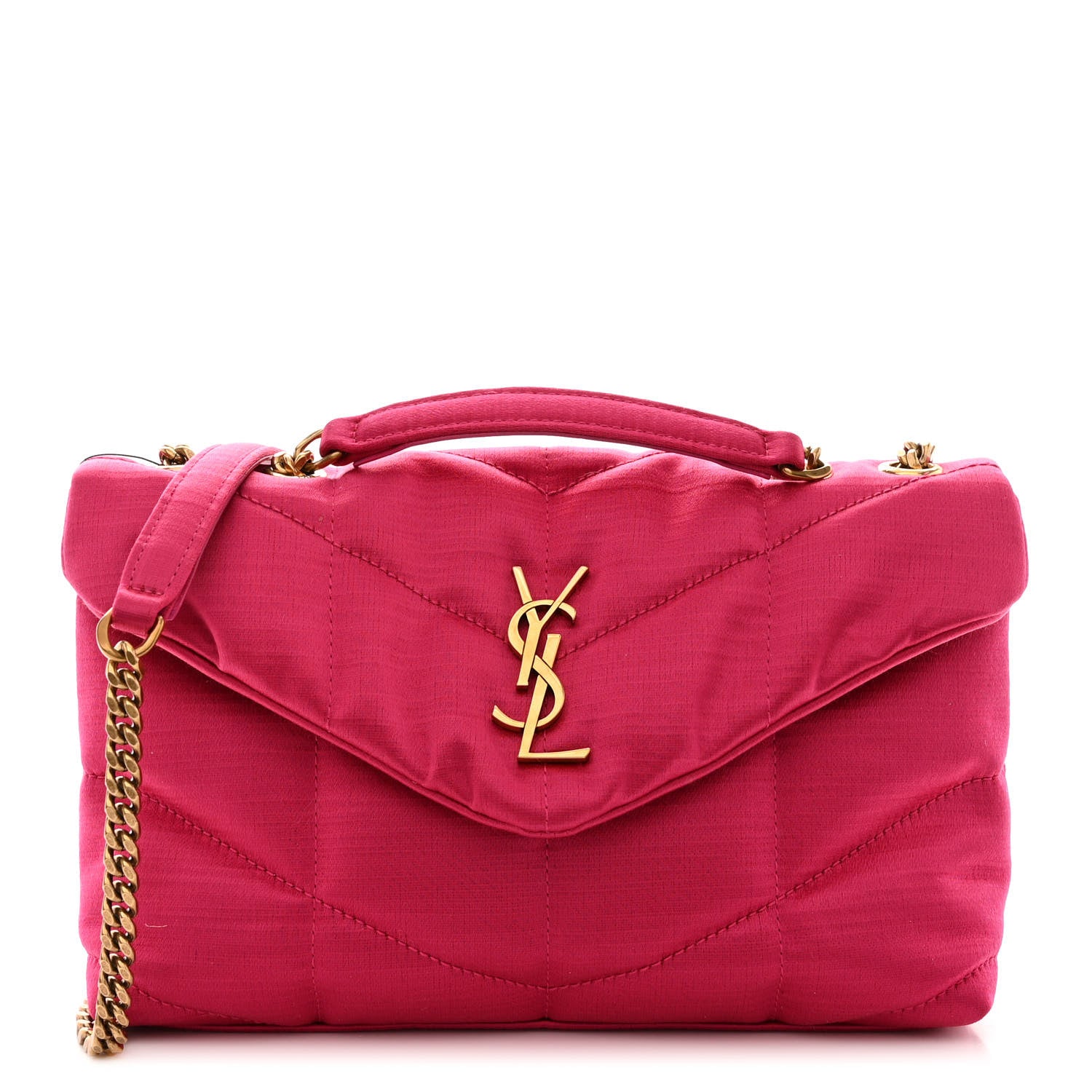 Saint Laurent Satin Quilted Toy Loulou Puffer Monogram Chain Satchel Guava Pink 1 of 11