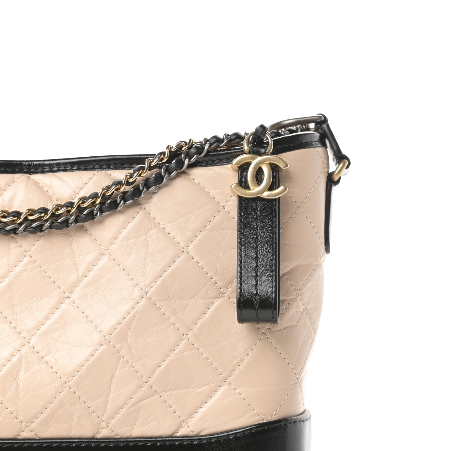 Chanel Aged Calfskin Quilted Medium Gabrielle Hobo Beige Black 8 of 14