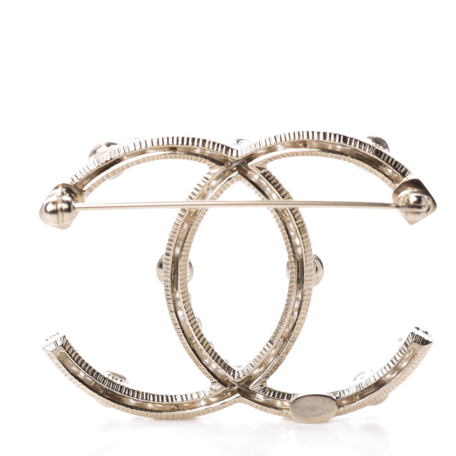 Chanel Pearl Crystal CC Charms Brooch Gold 3 of 4