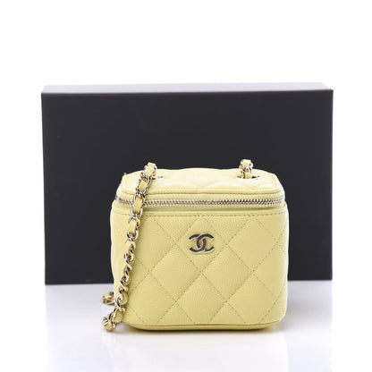 Chanel Caviar Quilted Mini Vanity Case With Chain Light Yellow 9 of 9
