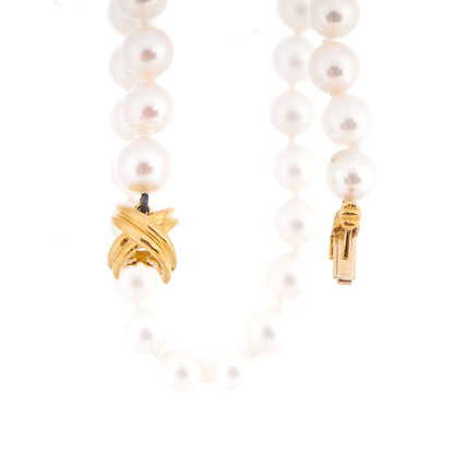 Tiffany 18K Yellow Gold 6.5mm Akoya Cultured Pearl Signature Necklace 4 of 5