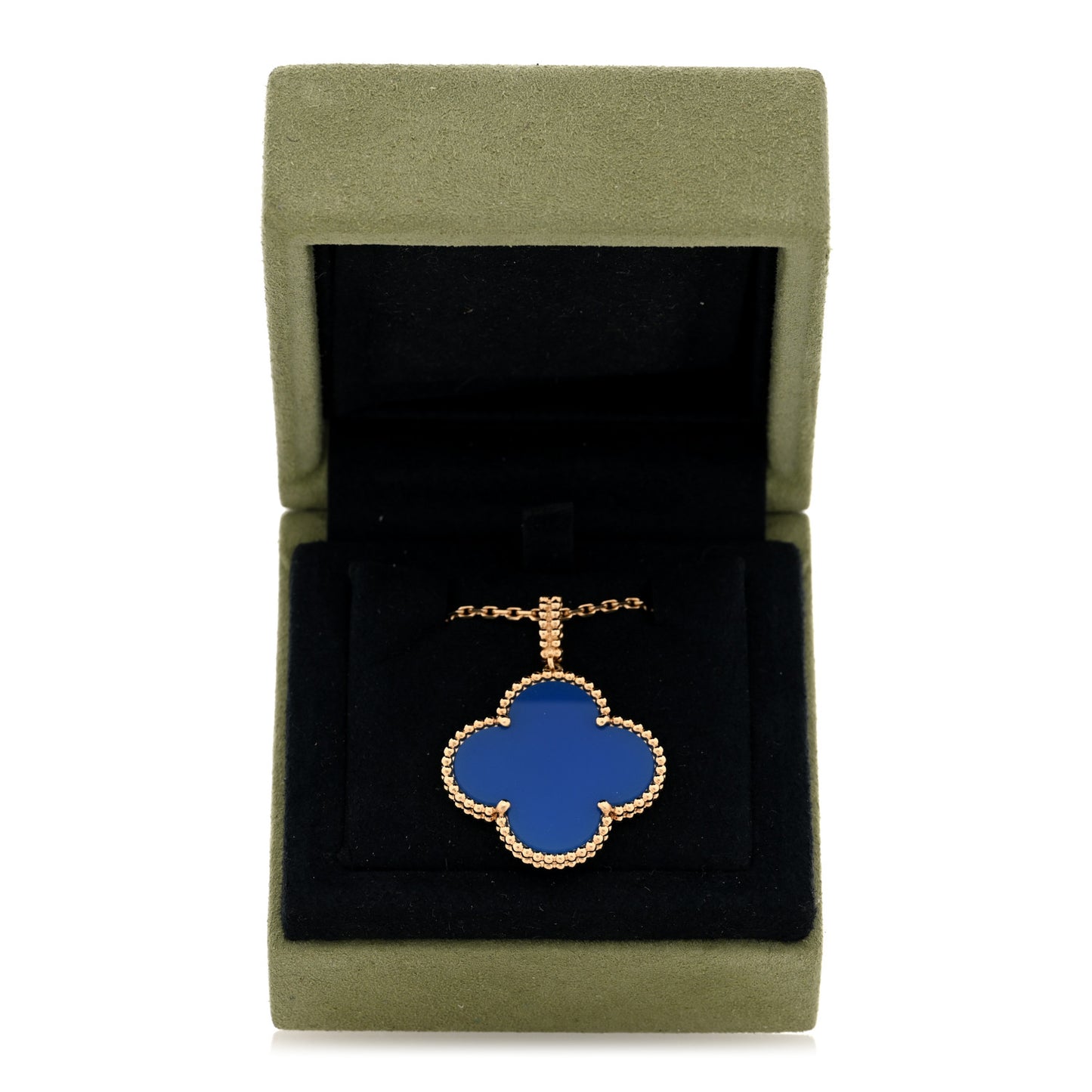 18K Yellow Gold Blue Agate Magic Alhambra Long Necklace