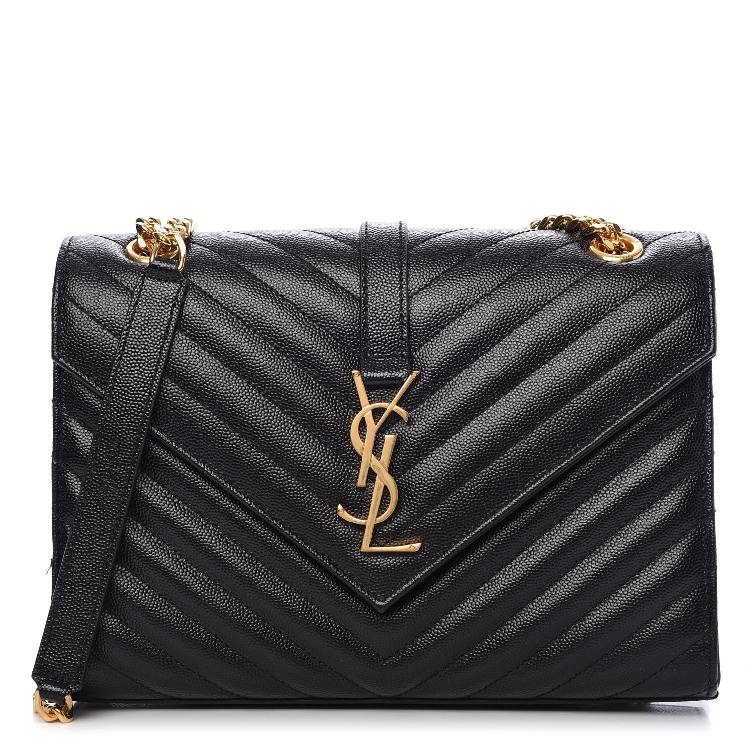 Saint Laurent Grain De Poudre Matelasse Chevron Medium Monogram Satchel Black 1 of 8