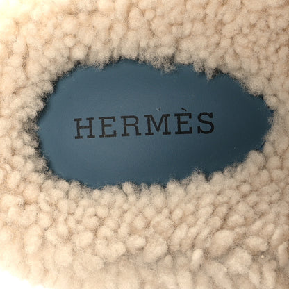Hermes Suede Goatskin Woolskin Womens Chypre Sandals 39 Bleu Pinede Ecru 6 of 7