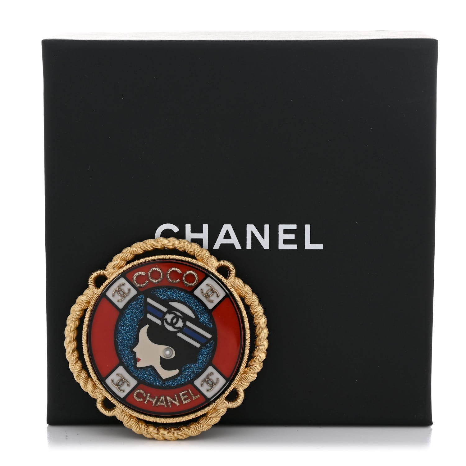 Chanel Metal Resin Glitter Sailor Brooch Gold Red White Black 4 of 4