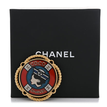 Chanel Metal Resin Glitter Sailor Brooch Gold Red White Black 4 of 4