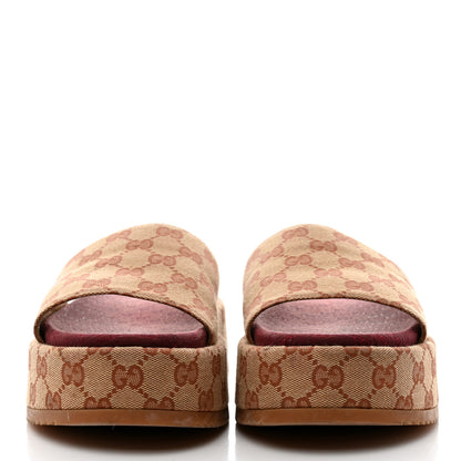 Gucci Canvas GG Monogram Angelina Platform Slide Sandals 40 Beige Ruggine 2 of 9