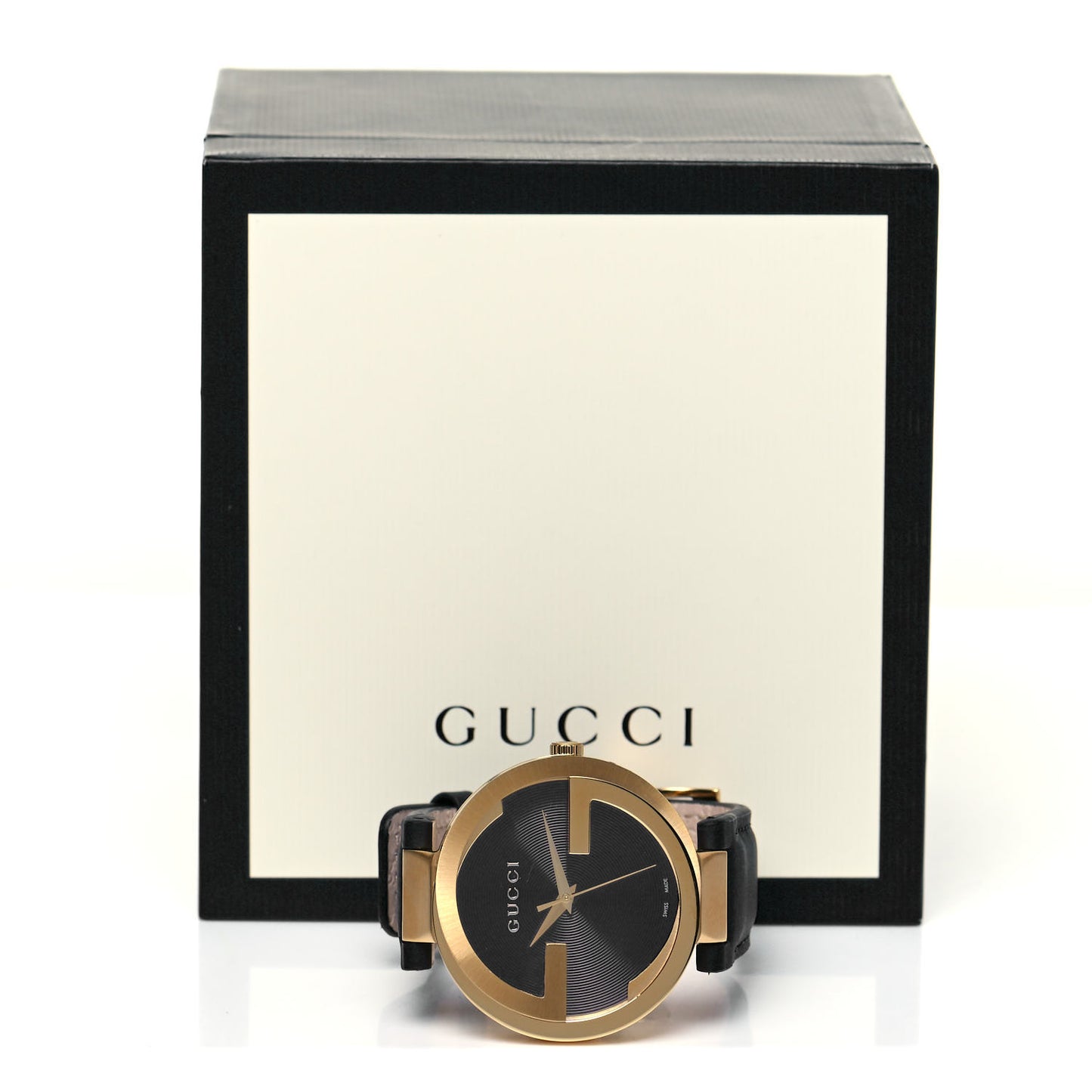 Stainless Steel Calfskin 42mm Interlocking G Quartz Watch Black